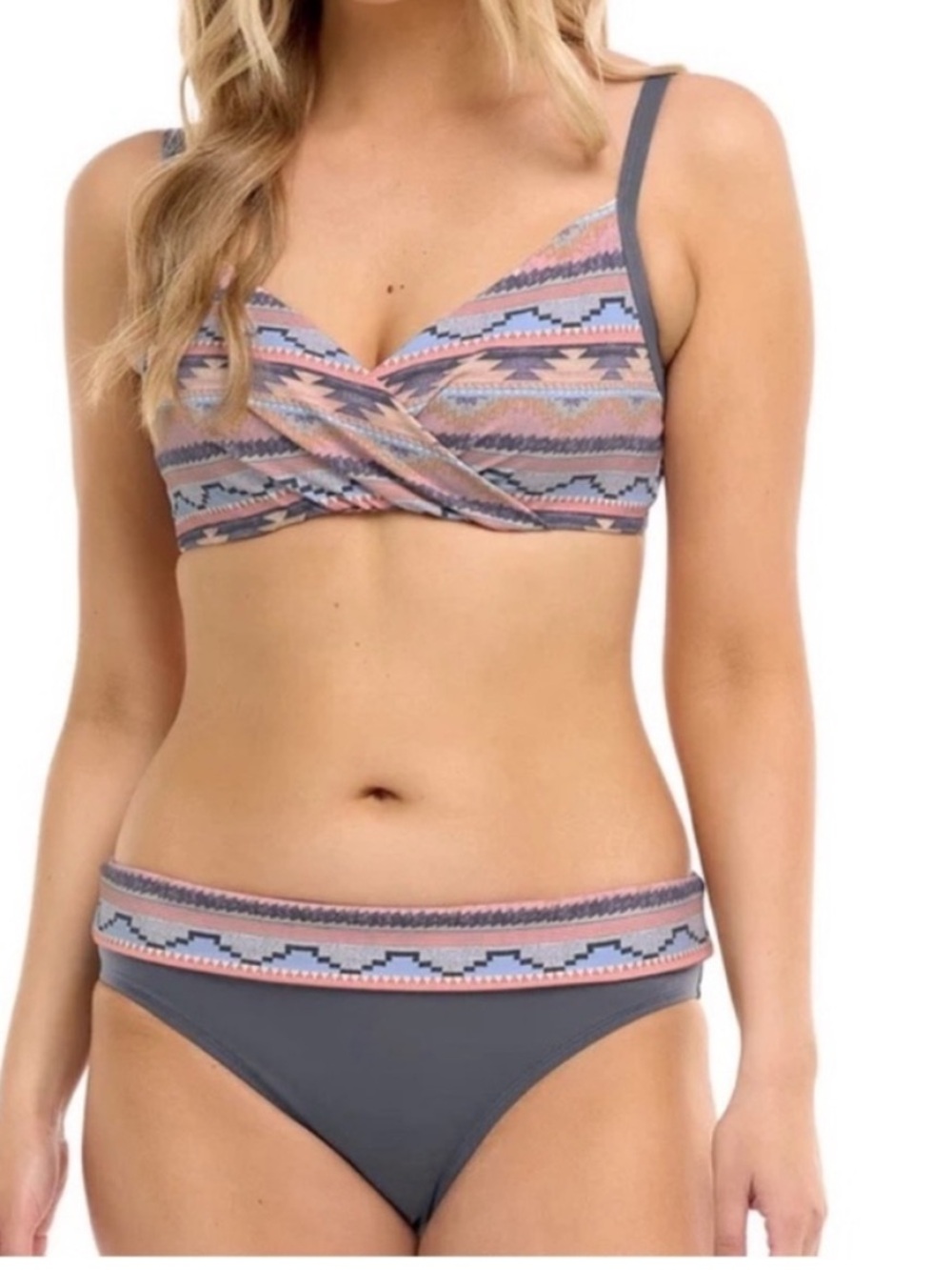 Skye Medium Bikini Denim Navajo Thea top Idyllic Mid Waist Foldover Bottoms NWT
